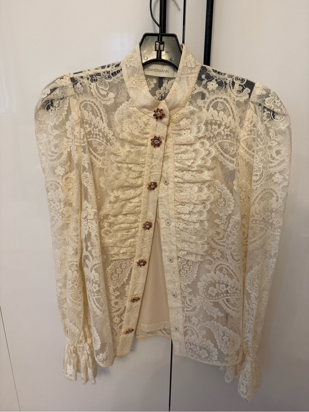 Zimmermann Lyrical Ivory Lace High-Neck Ruffle Blouse 0 (2-4) - Picture 5 of 9